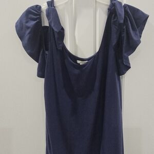 Soma Blue Ruffle Knit Sleeve Top, Size Medium